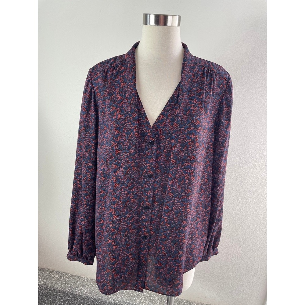 NYDJ Womens Large Long‎ Sleeve Blouse Tie Neck Button Up Tunic Top